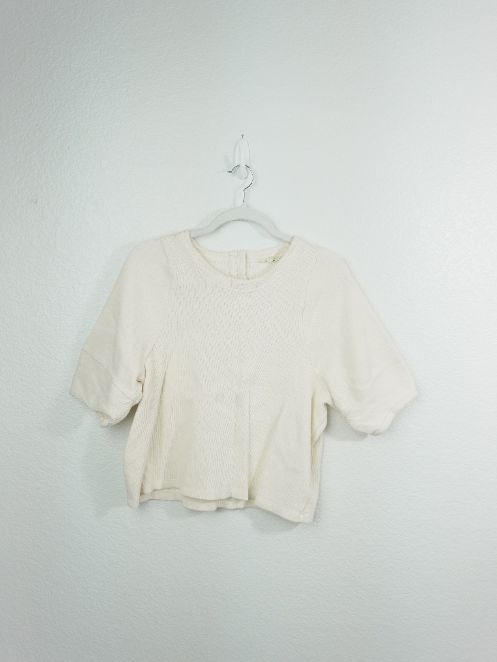 Madewell Women’s Top Size L Cream Waffle Knit Button Back Short Sleeve Boxy